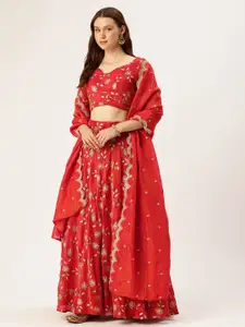 Ethnovog Embroidered Unstitched Lehenga & Blouse With Dupatta