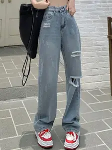 The Roadster Lifestyle Co. Cotton Highly Distressed Mid-RiseLight Fade  Jeans