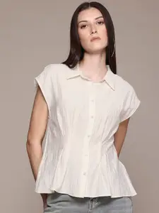 MANGO Pleated Crinkled Casual Shirt