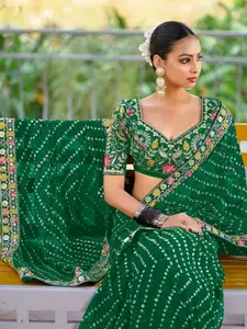 Satrani Embroidered Pure Georgette Bandhani Saree