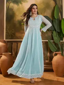 Sangria Women Embroidered Keyhole Neck Gown Maxi Dress