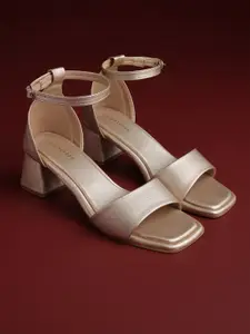 Lino Perros Women Gold Leather Block Heel Sandals