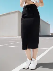 Hubberholme Women High Rise Midi A-Line Korean Cargo Skirt