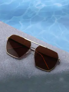 Carlton London Gold Toned with Brown Polarised Lens Oversized Sunglass