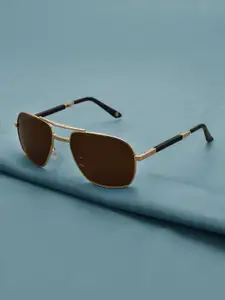Carlton London Gold with Black Toned Brown Polarised Lens Foldover Rectangle Sunglass