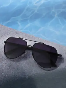 Carlton London Black Toned with Blue Polarised Lens Aviator Sunglass