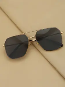 Carlton London Rose Gold Toned with Black Polarised Lens Rectangle Sunglass