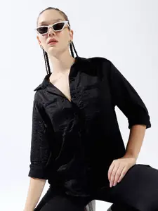Hubberholme Women Relaxed Fit Textured Satin Casual Shirt