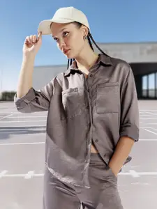 Hubberholme Women Relaxed Fit Textured Satin Casual Shirt