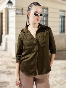 Hubberholme Women Relaxed Fit Textured Satin Casual Shirt