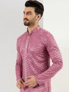 House of Pataudi Chevron Embroidered Sequinned Straight Kurta