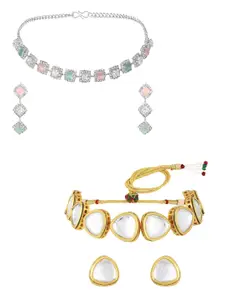 ASMITTA JEWELLERY Set Of 2 Artificial Stones and Beads Necklace and Earrings Jewellery Set