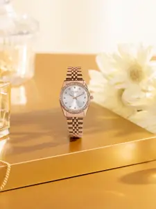 Sonata Women Embellished Dial & Stainless Steel Straps Analogue Watch SP80118WM01