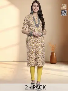 Anouk Rustic Selection Of 2 Floral Printed Round Neck Straight Kurtas