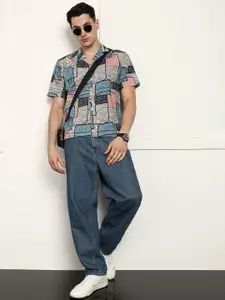 The Roadster Lifestyle Co Abstract Printed Pure Cotton Relaxed Fit Short Sleeve Shirt