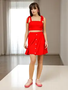 The Roadster Lifestyle Co High-Rise Button-Down A-Line Skater Mini Skirt