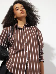 The Roadster Lifestyle Co. Women Striped Oversized Pure Cotton Casual Shirt