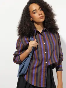 The Roadster Lifestyle Co. Women Striped Oversized Pure Cotton Casual Shirt