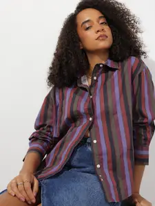The Roadster Lifestyle Co. Women Striped Oversized Pure Cotton Casual Shirt