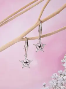 Jazz and Sizzle Rhodium-Plated Crystals Studded Star Shaped Drop Earrings