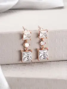 Jazz and Sizzle Rose Gold-Plated Crystals Studded Geometric Drop Earrings