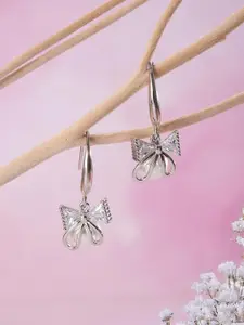 Jazz and Sizzle Rhodium Plated Pearls and Crystal Studded Contemporary Drop Earrings