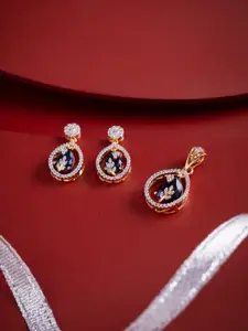 Kushal's Fashion Jewellery Sapphire Gold-Plated Party Pendant Set