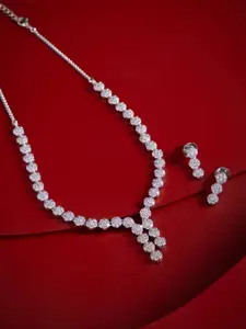 Kushal's Fashion Jewellery White Rhodium-Plated Party Zircon Necklace