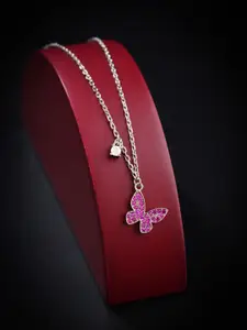 CAUER 925 Sterling Silver Rhodium-Plated CZ Studded Butterfly Pendant Necklace Chain
