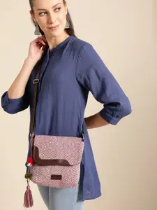 Anouk Printed Structured Satchel with Tasselled