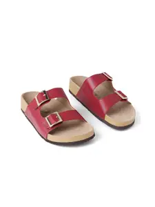 CHAAL CHALAN Women Red Buckle Strap Comfort Inner Sole Flats