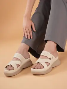 The Roadster Lifestyle Co. Women Round Toe Platform Heel Sandals with Laser Cuts