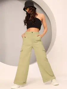 DOLCE CRUDO Women Wide Leg High-Rise Stretchable Jeans