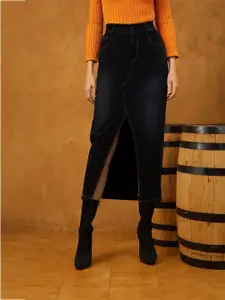all about you Pure Cotton Front Slit Straight Midi Denim Skirt