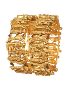 SGA FASHION Set Of 2 Gold-Plated American Diamond Studded Meenakari Bangles