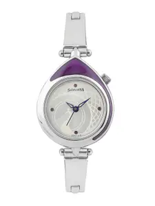 Sonata Women Silver-Toned Dial Watch 8119SM01
