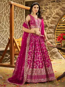 FABPIXEL Embroidered Sequinned Semi-Stitched Lehenga & Unstitched Blouse With Dupatta