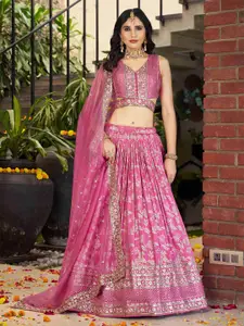 FABPIXEL Embroidered Sequinned Silk Semi-Stitched Lehenga & Unstitched Blouse With Dupatta