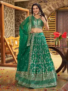 FABPIXEL Embroidered Sequinned Silk Semi-Stitched Lehenga & Unstitched Blouse With Dupatta