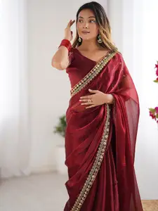 Satrani Embroidered Pure Chiffon Ready to Wear Saree