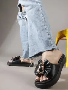 The Roadster Lifestyle Co. Women Embellished Casual Comfortable Flatform-Heeled Sandals