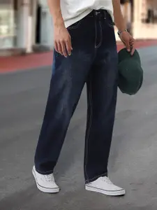 Urbano Fashion Men Cotton Dark Blue Loose Baggy Fit Washed Jeans