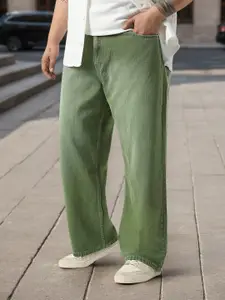 Urbano Plus Men Olive Loose Baggy Fit Washed Jeans Non-Stretchable