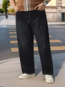 Urbano Plus Men Men's Black Loose Baggy Fit Washed Jeans