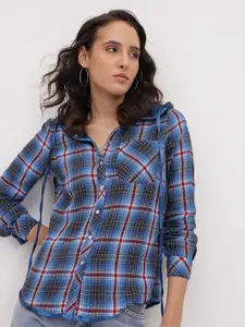 The Roadster Lifestyle Co. Comfort Checked Reversible Hooded Pure Cotton Casual Shirt