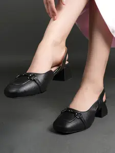 DressBerry Women Square Toe Block Heel Mules with Western - Embellished