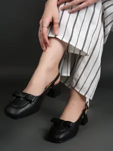 DressBerry Women Textured Block Heels Pumps with Buckles