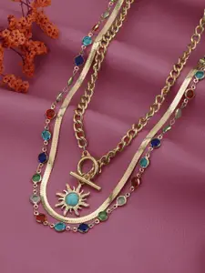 Carlton London Set of 3 Two Toned Plated Multi Colour CZ Multi Pack Necklace