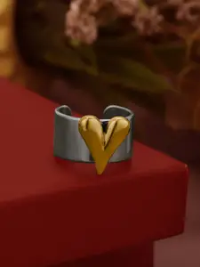 Carlton London Silver and Gold Plated Heart Cuff Adjustable Ring