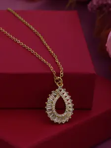 Carlton London Gold Plated CZ Tear Drop Pendant Fancy Necklace